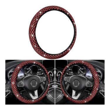 Imagem de Sandfren Capa de volante de carro brilhante, protetor de volante de veículo com strass de cristal de 14,96 polegadas, acessórios de proteção interna automotiva diamante, ajuste universal (vermelho)