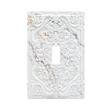 Imagem de Wpshijia Capas decorativas para interruptor de luz, padrão de mármore dourado, cinza, 3D, floral, relevo, 1 gang, placa de cobertura para interruptor de luz, placa de parede com botão único, capas de
