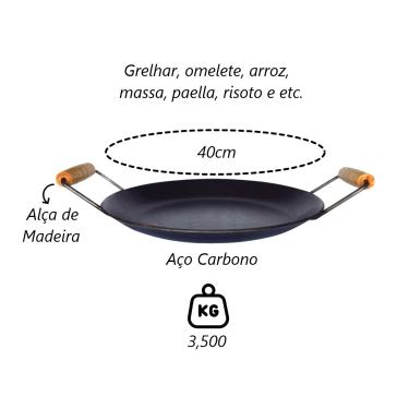 Imagem de Chapa Disco Arado Aço Carbono Bifeteira Alça Madeira 40cm