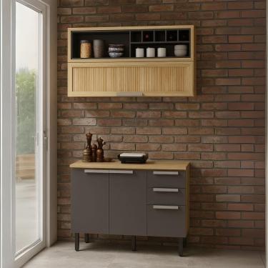 Imagem de Cozinha Compacta em MDF New Porto Grafite 120cm Itatiaia