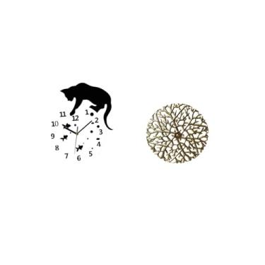 Imagem de Fenteer Relógio de Parede de Metal com Escultura de Gato, Movimento Silencioso, Rústico, Cênico, Arte em Ferro Forjado, Placa Analógica Anti-taque, Ping