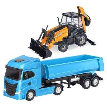 Imagem de Kit 2 Carrinhos Caminhão de Areia e Trator Retroescavadeira - Usual Br