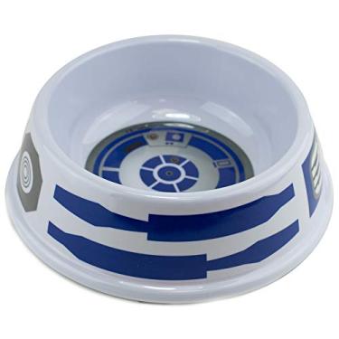 Imagem de Buckle-Down Tigela para comida de cachorro Star Wars R2D2 vista superior e peças delimitando branco, azul e cinza, 473 ml