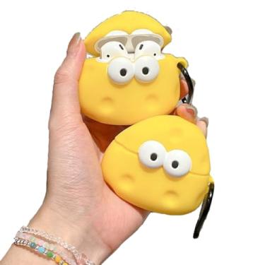 Imagem de Capa fofa para Airpods Pro, engraçada, queijo, pão, torrada, biscoito, silicone, capa protetora de borracha com chaveiro de gancho (queijo)