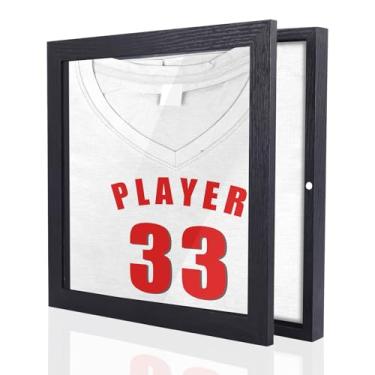 Imagem de Moldura para Exibição de Camisetas, 32,3x32,3cm Moldura Caixa Sombra Montagem na Parede Porta-Retratos para Camisetas Lembranças Medalhas Flores Secas Fotos (Preto)