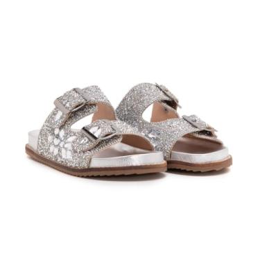 Imagem de Sandália Birken Feminina Glamour, Preta com Pedrarias e Pérolas, Plataforma 3.5cm, Couro Sintético, Estilo Moderno, para Eventos e Passeios (Prata, BR, Adulto, Numérico, 38)