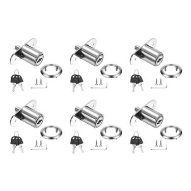 Imagem de PATIKIL Trava de êmbolo de mesa com gaveta, 6 peças, diâmetro do cilindro, 3,5 cm, comprimento do cilindro, liga de zinco, fechaduras deslizantes para armário com chave de fenda cruzada semelhante