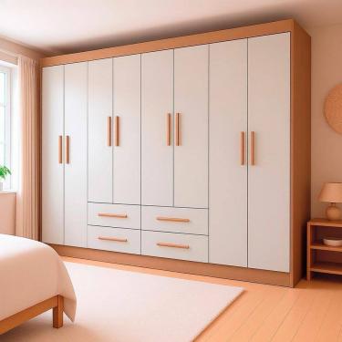 Imagem de Guarda-Roupa Casal Lite 8 Portas 4 Gavetas Off White e Nature