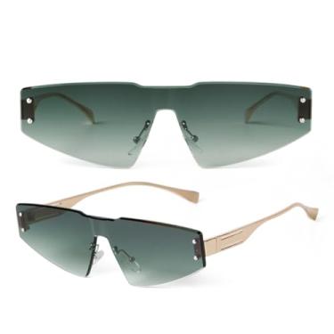 Imagem de HCHES Óculos de Sol Femininos e Masculinos com Armação Dourada, Sem Aro e com Proteção UV400 e Lentes Degradê (8)