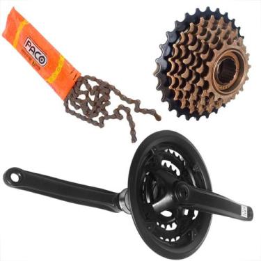 Imagem de Kit Relação Bike Corrente Catraca Pedivela Triplo Bicicleta Mtb 21V Co