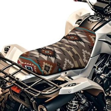 Imagem de HUISEFOR Capa de assento de quadriciclo asteca marrom lavável ATV assento traseiro capas de almofada esportes motorizados capas de almofada fácil de instalar motocicleta passageiro mares para Polaris