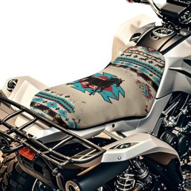 Imagem de HUISEFOR Capa de assento de quadriciclo asteca retrô ATV assento traseiro capas de almofada esportes motorizados fácil de instalar acessórios para Polaris Sportsman/Rancher/Foreman/Scrambler