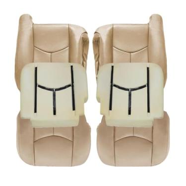 Imagem de SecosAutoparts Capa de assento de couro para substituição de almofada de espuma e parte inferior e parte inferior do motorista e passageiro # 522 compatível com Chevy Silverado GMC Sierra 1500 2500 3500 HD 2003 2004 2005 2006 2007