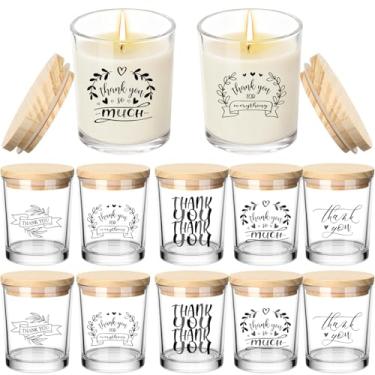 Imagem de Ziliny 10 potes de vela de vidro Thank You Heart Recipientes vazios a granel de 200 ml com tampas de cortiça e latas para fazer velas, guardar biscoitos, lembrancinhas de chá