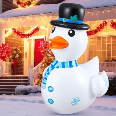 Imagem de Hungdao 1 peça de 1,2 m de PVC, pato inflável, gigante, de borracha, grande, inflável, pato inflável, boias de piscina de Natal para decoração de piscina interna e externa (homem de neve)