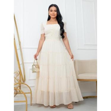 Imagem de Vestido Longo Feminino para Festa Elegante Decote Quadrado Noiva Casam