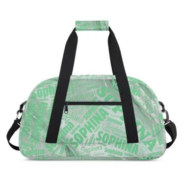 Imagem de Bolsa esportiva personalizada com nome cinza e verde com nome, bolsa de dormir personalizada, bolsa de fim de semana, bolsa de treino para dança, balé, academia, ginástica, mala, viagem, presente