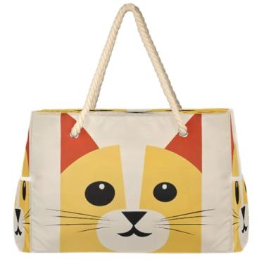 Imagem de hongjinglin Bolsa de praia grande, leve, dobrável, para gatos, fofa, amarela, para piscina, bolsa de ombro, Cor 1, Large