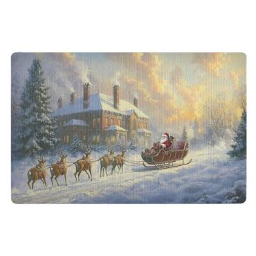 Imagem de SEHANY Tapete de porta de inverno Papai Noel Natal para todos os climas, impermeável, secagem rápida, bem-vindo, tapete de entrada antiderrapante, tapete decorativo de poliéster para entrada, varanda