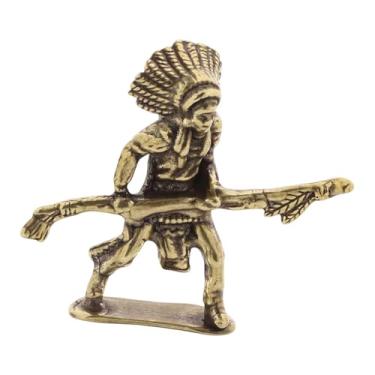 Imagem de IEUDNS Estátua de de latão em miniatura, figura de guerreiro para mesa, presente, decoração para casa, escultura de guerreiro para lareira ou festa, com Vara Longa