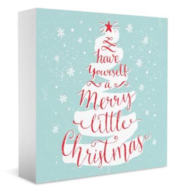 Imagem de Decorações de Natal para casa, decoração de Natal para sala de casa, mesa interna, quarto, banheiro, escritório, Have Yourself A Merry Little Christma-s Placa de caixa de madeira