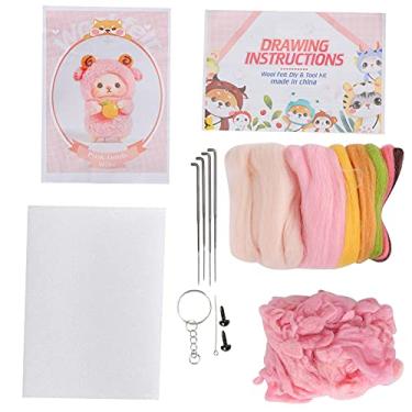 Imagem de Kit de feltro de agulha Boneca de ovelha colorida DIY conjunto de artesanato com ferramentas de puxão de lã Desenhos de bancada de espuma para iniciantes Decoração de casa (204#balido de ovelha rosa)