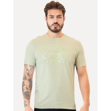 Imagem de Camiseta Guess Masculina Los Angeles Cursive Relevo Verde Escuro-Masculino