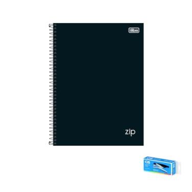 Imagem de Kit Caderno Universitário Capa Dura Zip Preto 10 Matérias 160 Folhas + Grampeador Alicate S-150