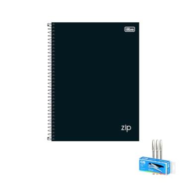 Imagem de Kit Caderno Universitário Capa Dura 10 Matérias 160 Folhas Preto Tilibra + Caneta Trigel Branca 0.8mm Caixa com 12 Unidades + Grampeador Alicate S-150