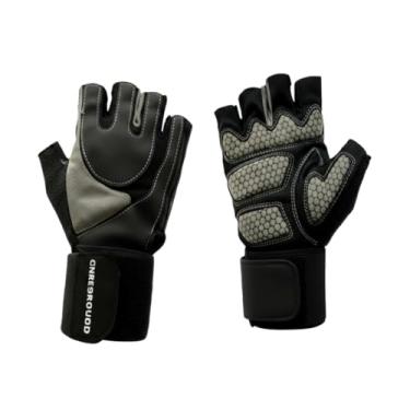 Imagem de Luvas de treino para homens e mulheres, luvas respiráveis para levantamento de peso sem dedos com suporte de envoltório de pulso, proteção total da palma e aderência extra para academia, fitness, pendurar, treinar, puxar para cima (grande)