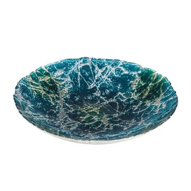 Imagem de Centro de Mesa Decorativo de Vidro Carrana Azul C/Detalhes Prateados 40x7cm Wolff