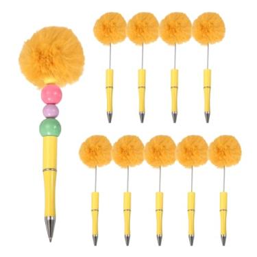 Imagem de PATIKIL Canetas esferográficas Pompom, canetas esferográficas fofas de plástico pompom com contas para bricolagem de presente, material de escritório - 10 peças (amarela)