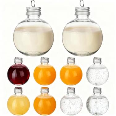 Imagem de FOMIYES 10 garrafas de enfeite de Natal preenchíveis – Bolas de plástico transparente de 150 ml para bebida e suco, bolas de pingentes DIY para decoração de árvore de Natal e festa (prata)