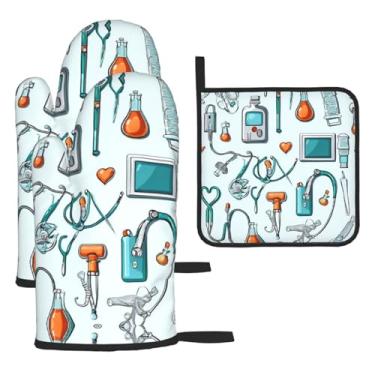 Imagem de Enfermeira fofa – Conjunto de cozinha essencial de 3 peças, luvas seguras para calor e aderência de tampa, proteção para churrasco no forno, design de armazenamento suspenso.