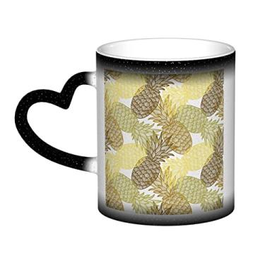 Imagem de Xícara de café divertida de abacaxi tropical exótico, copo de cerâmica que muda de cor sensível ao calor 12 Oz, para café/chá/leite/cacau, para adolescente/aniversário/festival/presentes