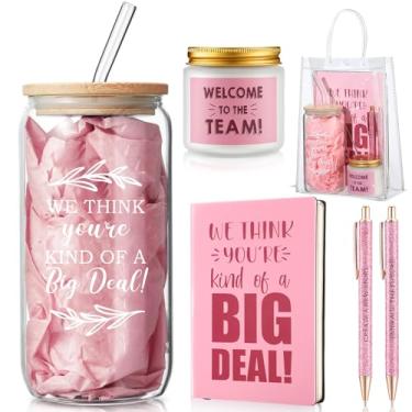Imagem de Thenshop 6 peças Welcome to the Team Gifts Bulk for New Employee Inspirational Glass Tumbler Notebook Canetas Vela Perfumada com Saco de PVC Conjunto de Presente de Apreciação de Funcionários para