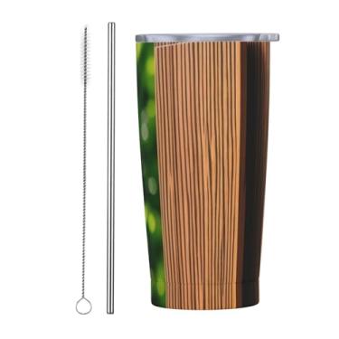 Imagem de Zeraoke Impressão de porta de parede de madeira 590 ml caneca de aço inoxidável com tampa de palha, caneca de canudo de carro, mantém as bebidas frias para escritório, casa, funciona muito bem para