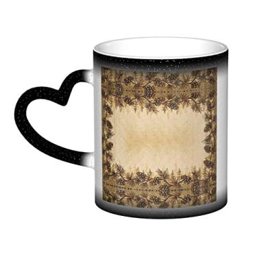 Imagem de Xícara de café divertida com borda de pinho, xícara de cerâmica mágica sensível ao calor que muda de cor 12 Oz, para café/chá/leite/cacau, para adolescente/aniversário/festival/presentes
