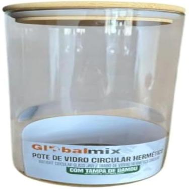 Imagem de Pote transparente de vidro, armazenagem hermetica, tampa de bambu, utilitario, resistente,grande, redondo, 1200ml, utilitario.
