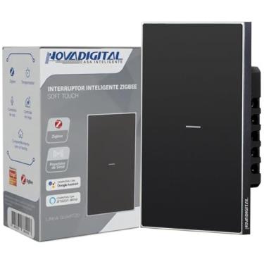 Imagem de Interruptor Inteligente Zigbee Novadigital 1 Tecla Botão Soft Touch Quartzo Compatível Com Tuya Smart Life Alexa Google 4x2 Preto