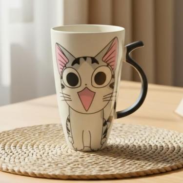 Imagem de Caneca De Cerâmica Chi's Sweet Home Gato 600ml Grande Café Leite Porta Trecos - Anime Fofa Presente (Gato Feliz)