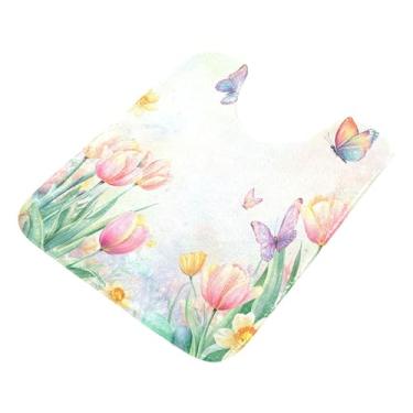 Imagem de Burbuja Tapete de banheiro tulipas narcisos, tapete de banho macio absorvente de pelúcia, base antiderrapante para piso de banheiro, oval em forma de U
