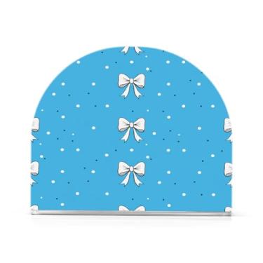 Imagem de Qilmy Suporte de guardanapo, porta-guardanapos de gravata borboleta azul para mesas cozinha restaurante decoração de casa, suporte decorativo moderno para guardanapos de coquetel de papel de jantar