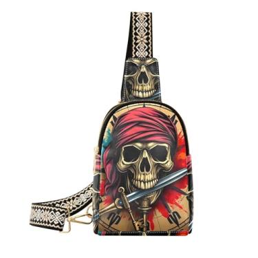 Imagem de CEBUGI Bolsa tiracolo feminina com caveira pequena de couro, pochete transversal para trilhas, viagens ao ar livre