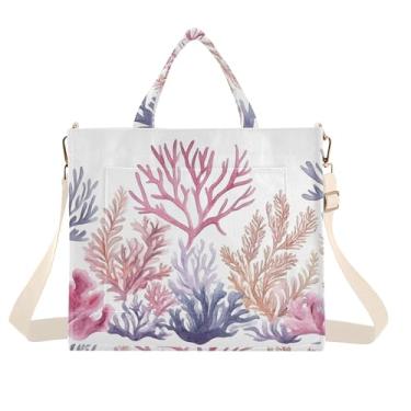 Imagem de Burbuja Sacola feminina de algas marinhas de corais aquarela, bolsa tiracolo de veludo cotelê, para compras, trabalho, viagem, P, B434, Medium