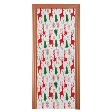 Imagem de Qilmy Decoração de capa de porta de rena de Natal 91 x 248 cm tecido grande para decoração de festas de fim de ano placa para porta da frente varanda decoração externa janela parede 186