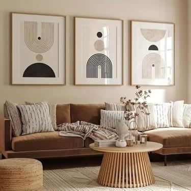 Imagem de 3 peças de arte abstrata acima do sofá marrom 20 x 30 cm presente de arte de parede para casa moderna, escritório, sala de estar, decoração de quarto, pôster de tela sem moldura, presente de arte de