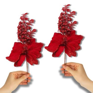 Imagem de Kit com 2 Flores Decorativas, Azevinho 62cm com Frutinhas Vermelhas | Haste Natalina, Flor Realista para Arranjos, Árvores, Guirlandas e Decoração | Enfeite de Natal e Festas de Final de Ano
