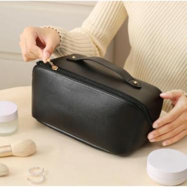 Imagem de Kit 2 Necessaire Feminina Grande Capacidade em Couro PU – Bolsa Maquiagem Impermeável e Bolsa Organizadora de Viagem(SOMENTE 1 UNIDADE,Preto)