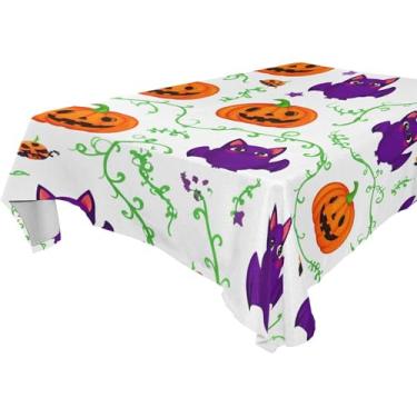 Imagem de Burbuja Toalha de mesa Bats Pumpkins, toalha de mesa retangular, anti-rugas, grossa para decoração de jantar, cozinha, festa, 137 x 183 cm